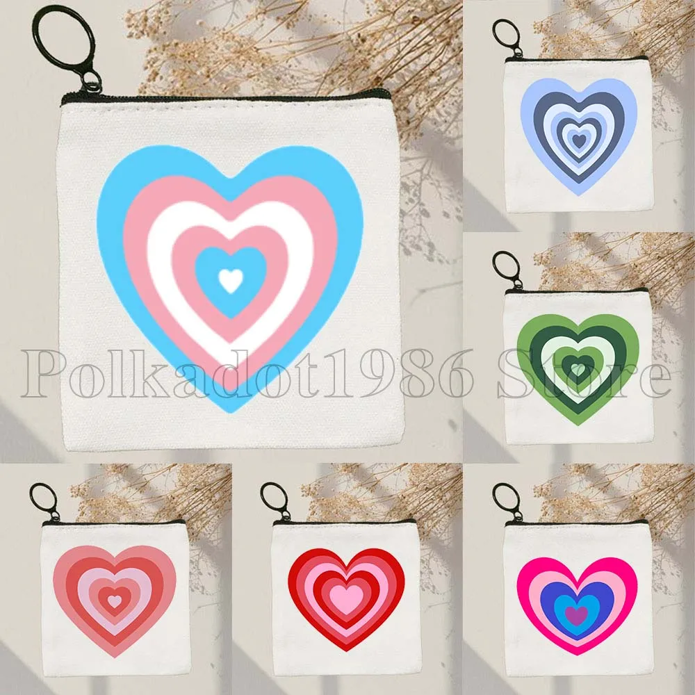 

Aesthetic Retro Cute Love Heart Pink Blue Green Powerpuff Girls Hearts Canvas Coin Purse Key Case Small Bag Card Wallet Pouch