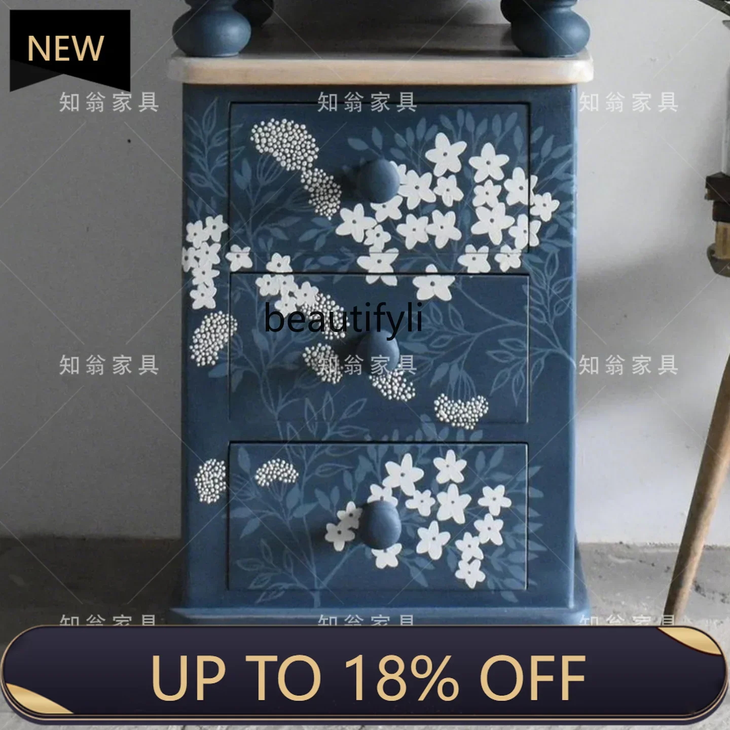 

P178 French Retro Solid Wood Carved Bedside Table Small Apartment Bedroom Storage Cabinet Home Painted Drawer Organizer
