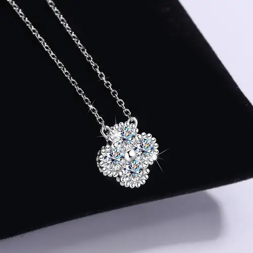 OXTAO Certified Moissanite Lucky Four-leaf Necklaces Earrings Bracelet for Women 100% S925 Silver Jewelry Accessory Sets - Image 2