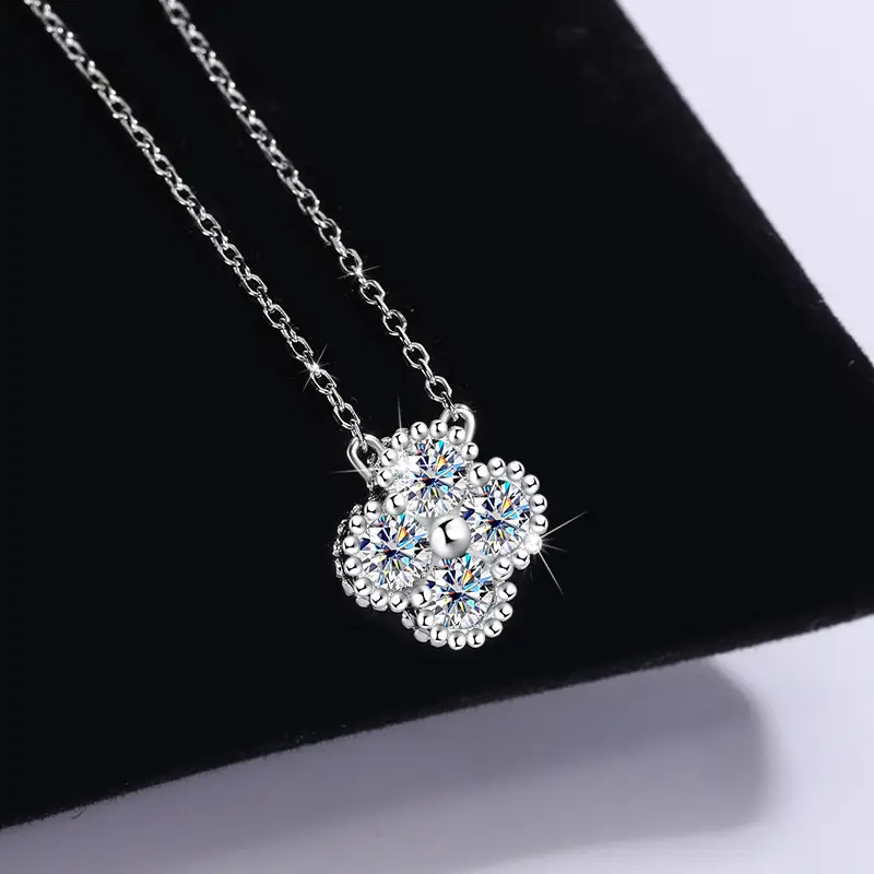 OXTAO Certified Moissanite Lucky Four-leaf Necklaces Earrings Bracelet for Women 100% S925 Silver Jewelry Accessory Sets - Image 2