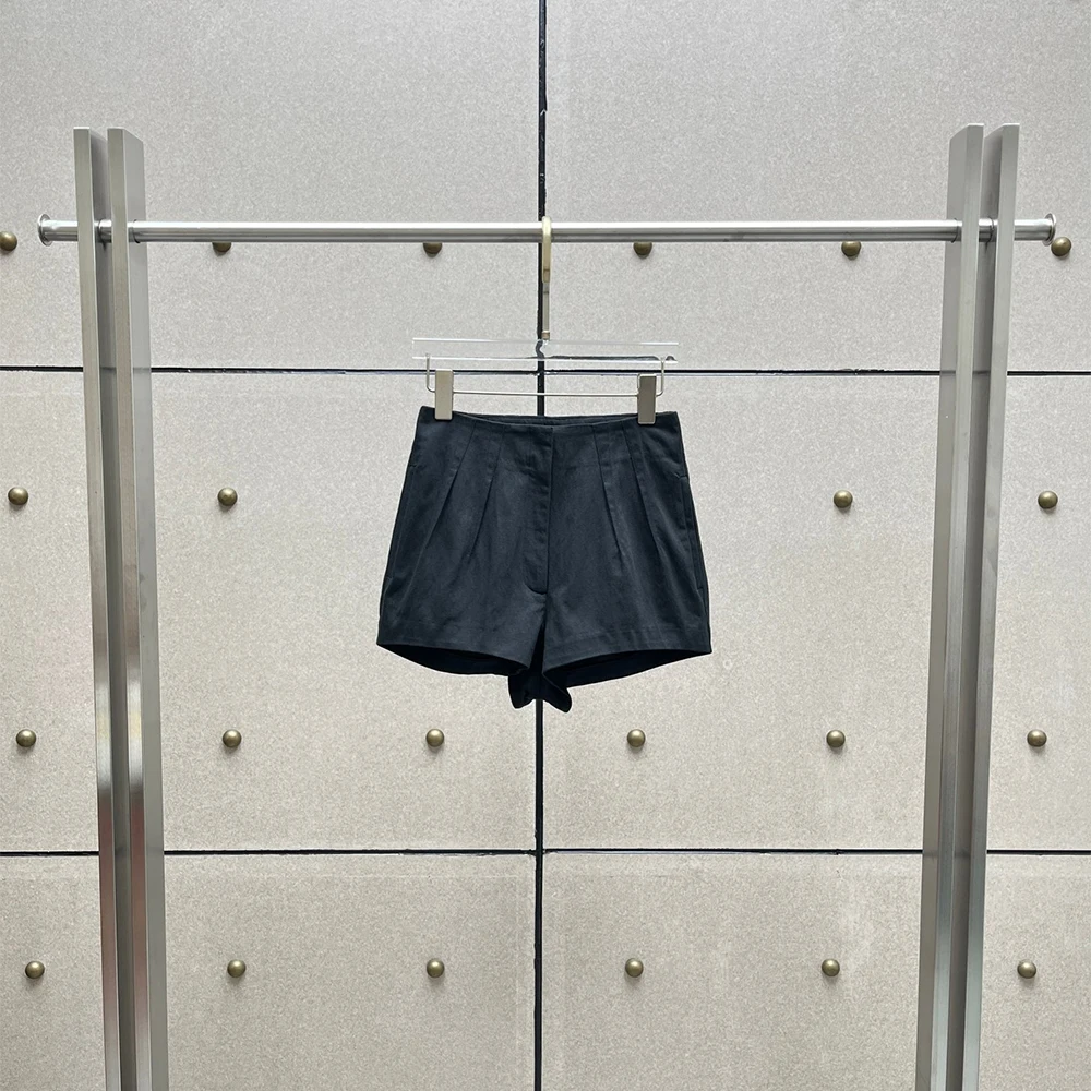

Women Cotton Blend High Waist Pleated Shorts Casual A-line Short Pants Elegant Office Daily Wear Side Pocket Summer Lady Shorts