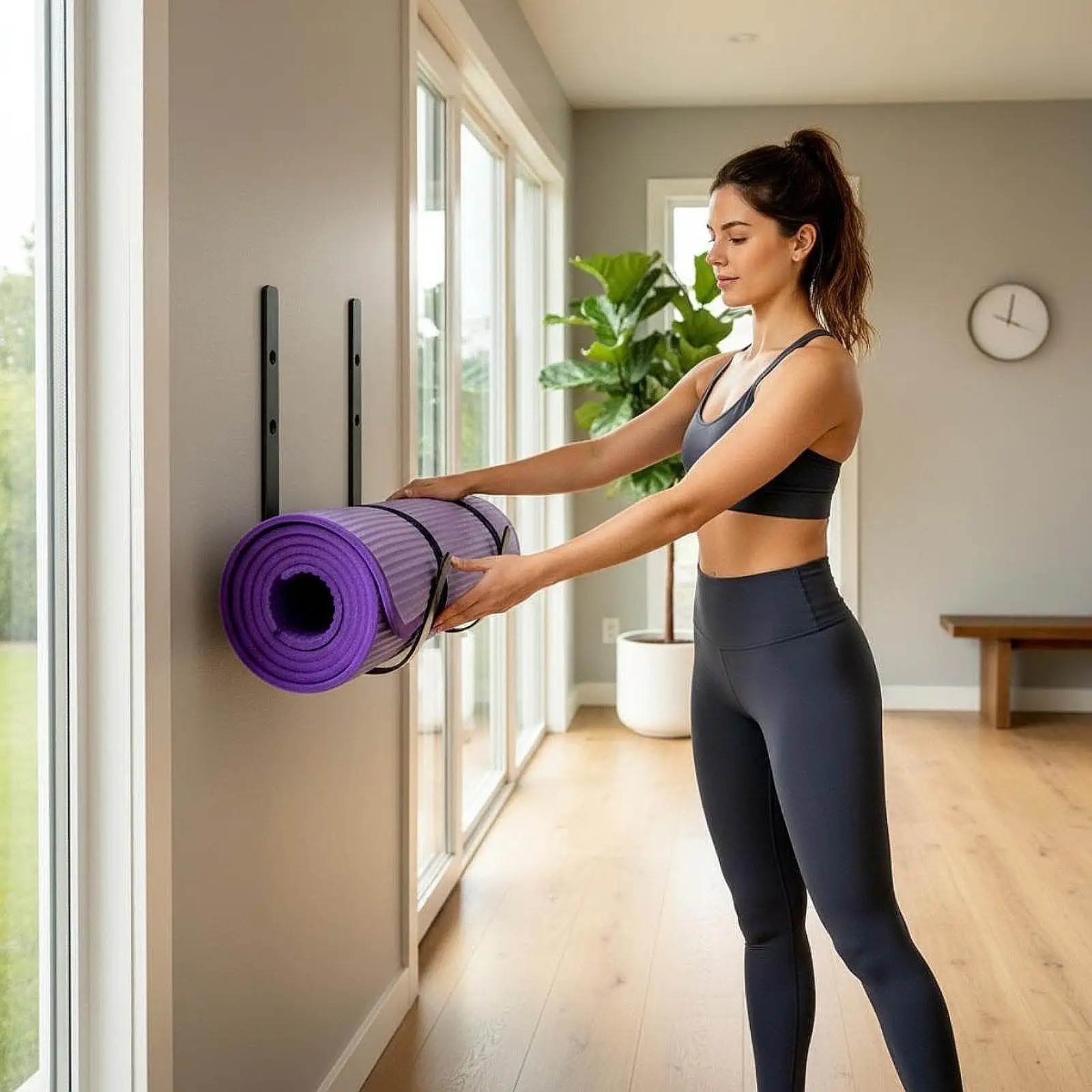 Yoga Mat Holder Wall Mount Wall Organizer Space Saving Easy Installation Yoga Mat Storage Rack for Fitness Gym Workout Home