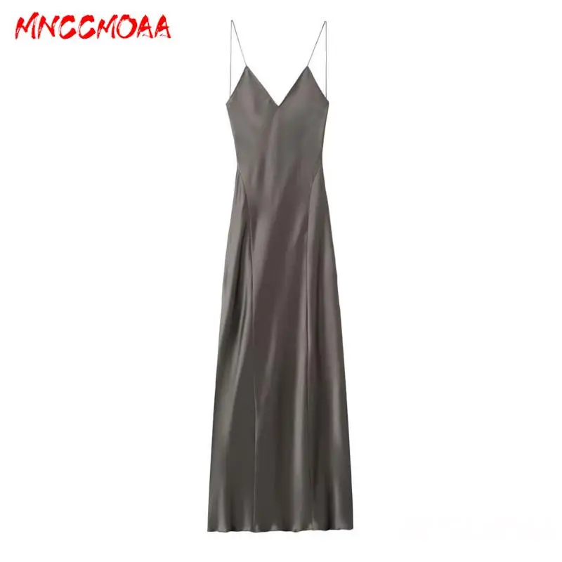 MNCCMOAA 2024 New Summer Women Sexy Slip Dress Satin Sundress Silk Backless Dresseses Female Nightwear Elegant Dress