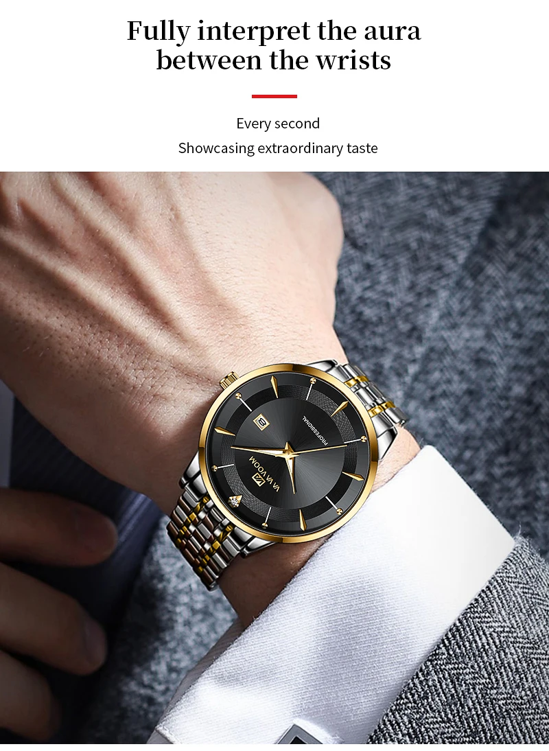 Herrenuhr 43mm Gehäuse Edelstahl-Stil Luxus Strass 3Bar Wasserdicht Quarzwerk Business-Uhren Relogios Masculino – Detail 4
