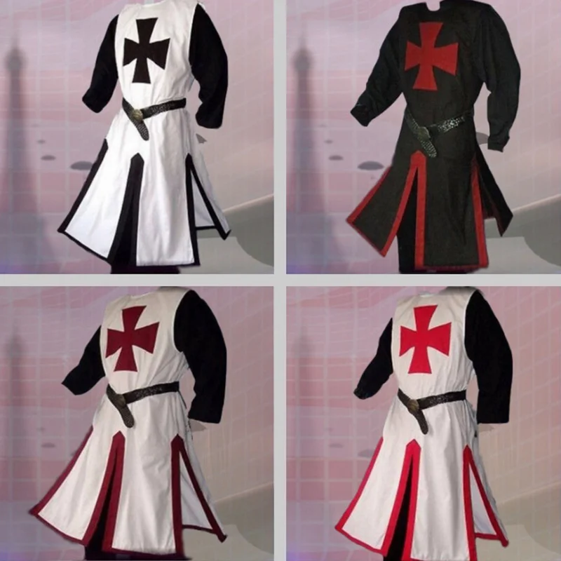 New Medieval Warriors Templar Knights Crusader Costume Adult Men Gown Shirt Top Cross LARP Cosplay Costume Tabard Surcoat Tunic