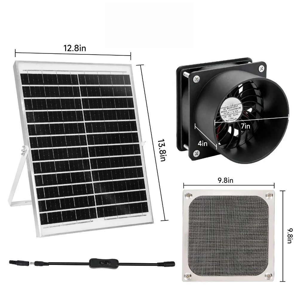 15W Solar-Powered Fan Low Noise Air Circulation Ventilator For Greenhouse Chicken Pet House Shed Outdoor No Wiring Cooling Parts