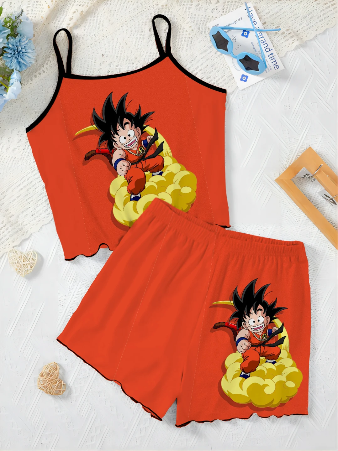 Vegeta Son Goku set da donna eleganti Top Home Dress gonna pigiama superficie in raso Dragon Ball lattuga Trim t-shirt pezzi Top corto