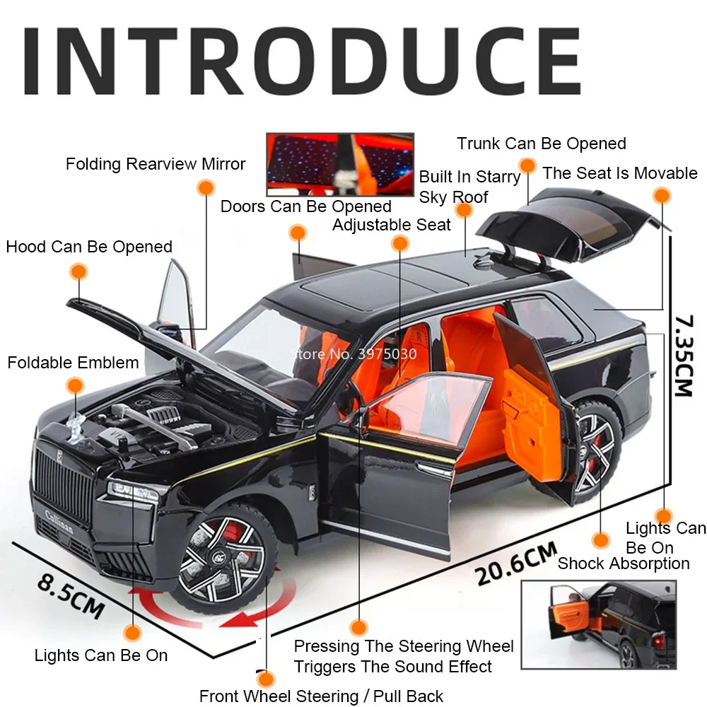 1:24 Rolls Royce Spectre Cullinan Phantom Toy Model Cars Light Music Wheel Shock Absorption Miniature Vehicle Toddler Kids Gifts