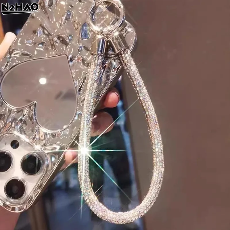 1pcs Trendy Glitter Rhinestone Phone Lanyard Bright Bling Bling Diamond Crystal Keychain Anti-lost Wrist Rope Phone Accessories