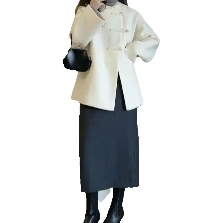 

New Chinese Style Woolen Coat With Button Closure For Women In Autumn And Winter 2025 Retro High-end Style Small Woolen Coat