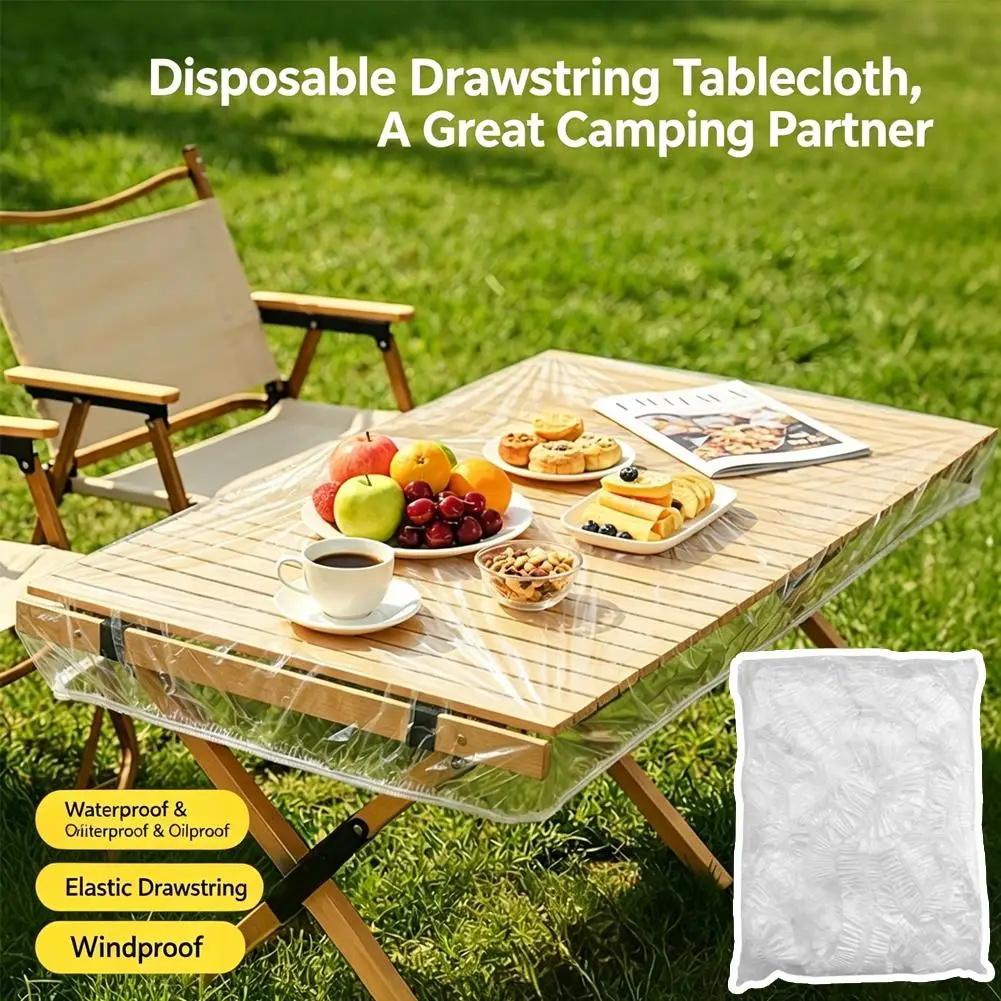 10 Stück wasserdichte Einweg-Tischdecke mit elastischem Rand, Tischdecke für Picknick, Camping, Outdoor-Partyzubehör – Detail 7
