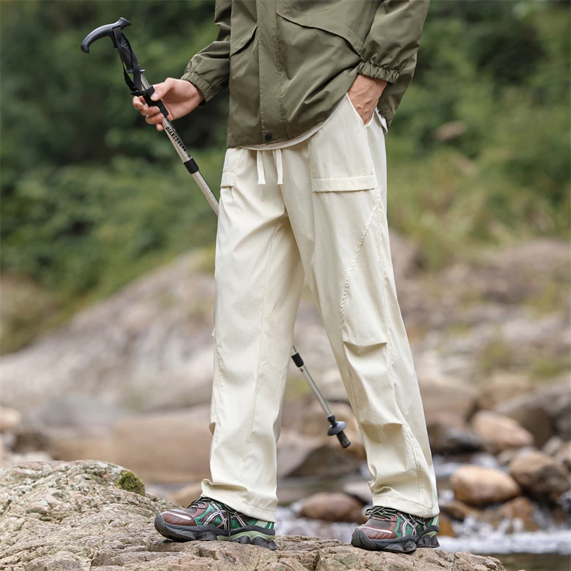 

Легкие новые прямые брюки на шнурке, весенне-осенние спортивные штаны, повседневные модные мужские быстросохнущие свободные брюки для бега, спортивные походные брюки