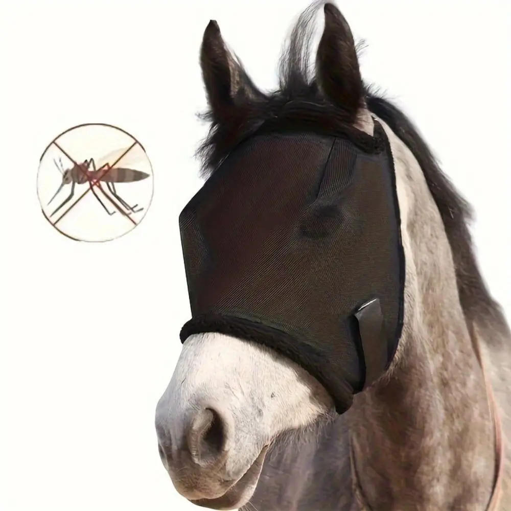 Anti Mosquito Horse Anti Fly Mesh Mask Breathable Adjustable Horse Eye Shield Knitted Stretchy Horse Fly Protective Cover Animal