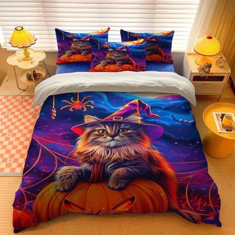 

3pcs Purple Bedding Set Gentleman Cat 3D Print Cozy Duvet Cover Set King Queen Twin Single Size Birthday Gift Bedroom Decoration