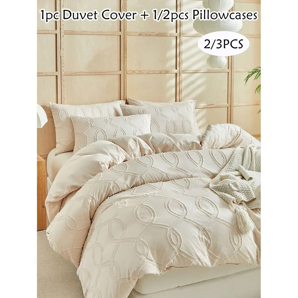 

3pcs Bohemian Style Tufted Jacquard Duvet Cover Set, Vintage Embroidered Bedding, Suitable For All Seasons, Soft Breathable, Ma
