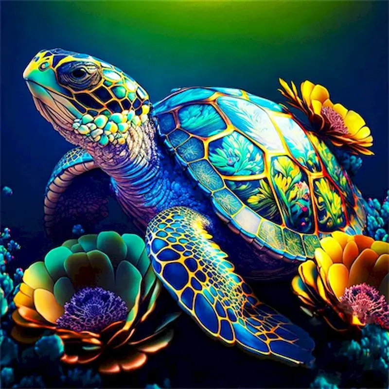 

RUOPOTY 5D DIY Diamond Painting Colorful Turtle Animal Pictures Full Square/Round Handwork Diamond Mosaic Gift