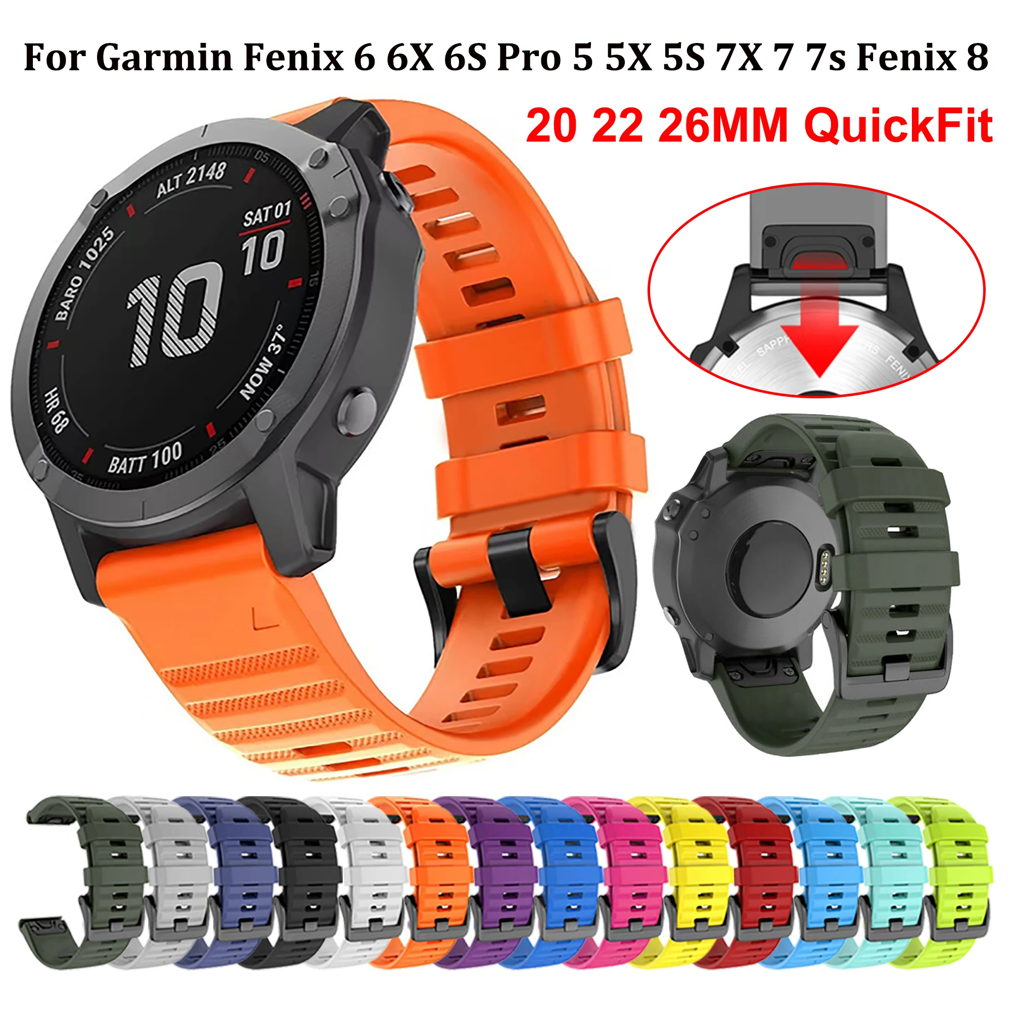 

26 22 20mm Garmin QuickFit Strap for Fenix 6X Pro 6 6S 5X 5 7X 7 Smart Watch Band Fenix8 E 47MM Garmin Epix Gen2 Bracelet correa