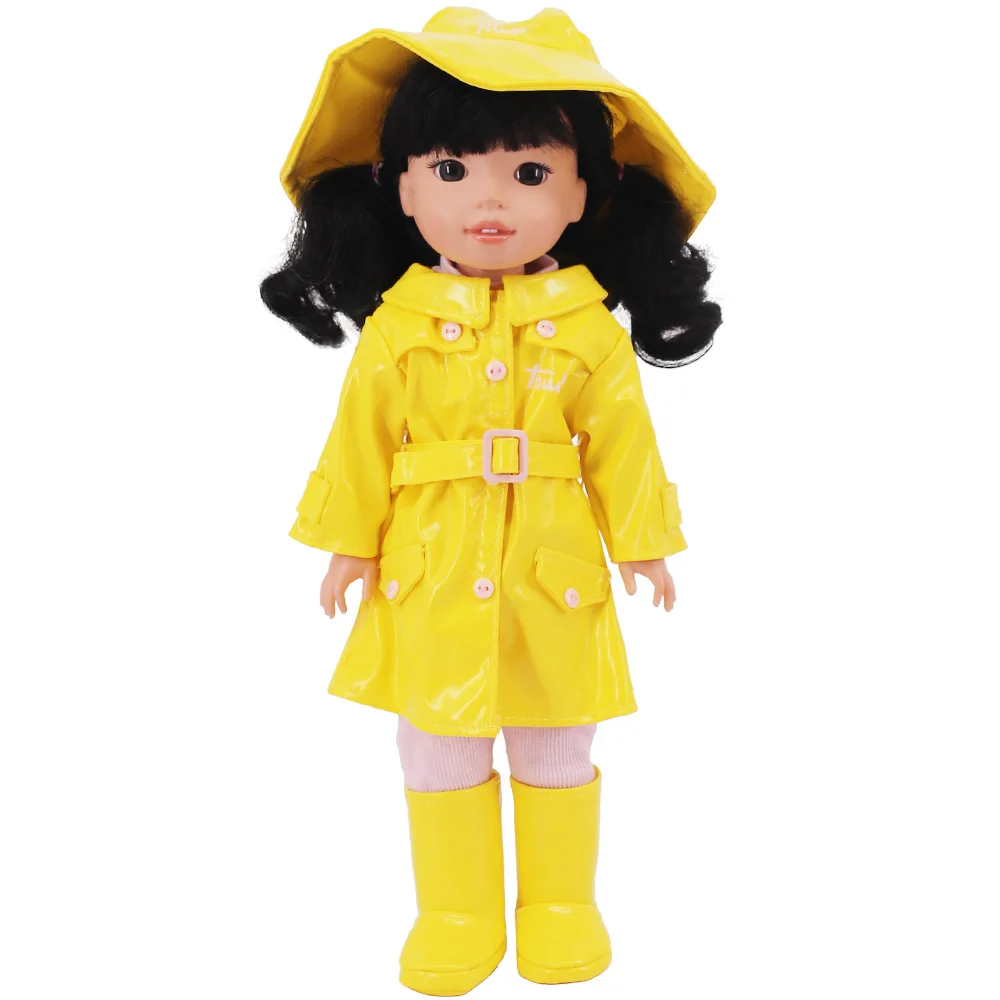 Yellow Trench Coat Raincoat  for 14.5inch Wellie Wisher&32-34cm Paola Reina Doll Clothes Accessories Hat Umbrella Shoes,Toy Gift