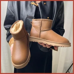 High quality wool women's boots, waterproof and glossy leather snow boots, pure wool warm high top low top flat bottom