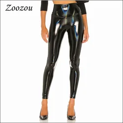 Warm PU Latex Leggings for Women High Waist Skinny Trousers Sexy Bodycon Black Slim Leather Pencil Pants Custom Wool