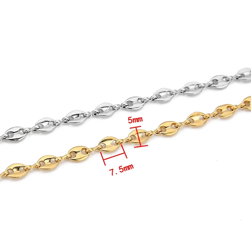 1 Meter Stainless Steel Pig Nose Chain Coffee Bean Beads Link Chain Wholesale for DIY Bracelets Necklace Jewelry Making Supplies