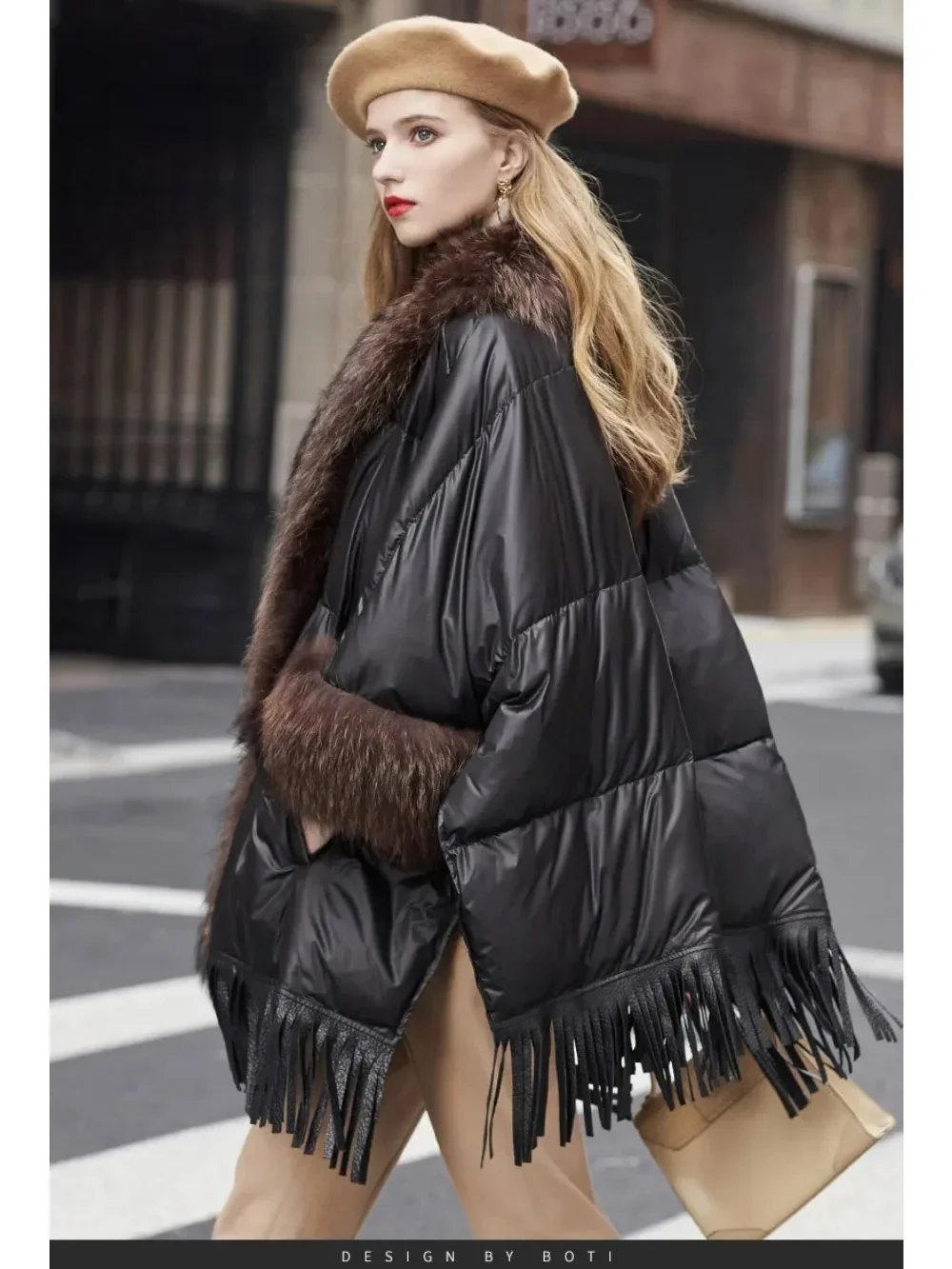 2024 European White Goose Down Down Coat Trend Fashion American Women Winter Jacket Real Raccoon Fur Streetwear Fashion Cloak