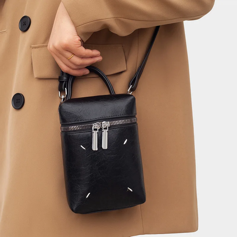

2025 Spring Leather Mini Square Bag | Top Handle Chain Crossbody Phone Purse