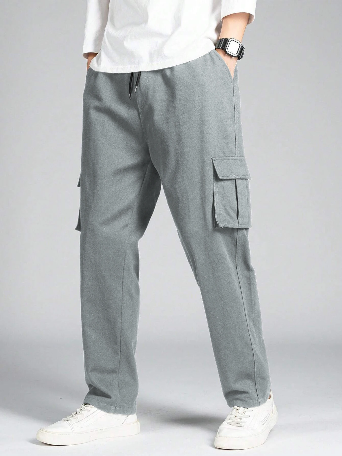 

Мужские повседневные брюки-карго, эластичный шнурок на талии, зауженные брюки с несколькими карманами, легкая дышащая модная уличная одежда