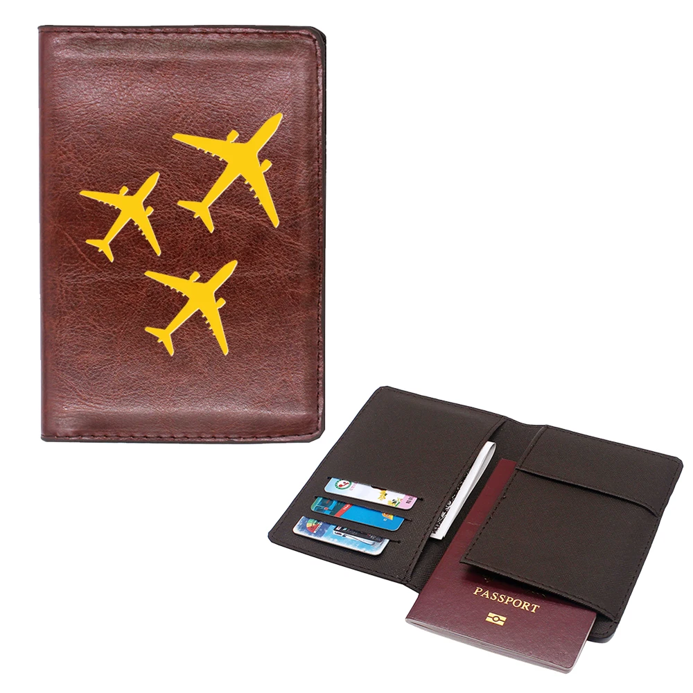 

Fashion Golden airplane logo design Passport Cover Men Women Leather Slim ID Card Travel Holder Pocket Wallet Purse Money Case