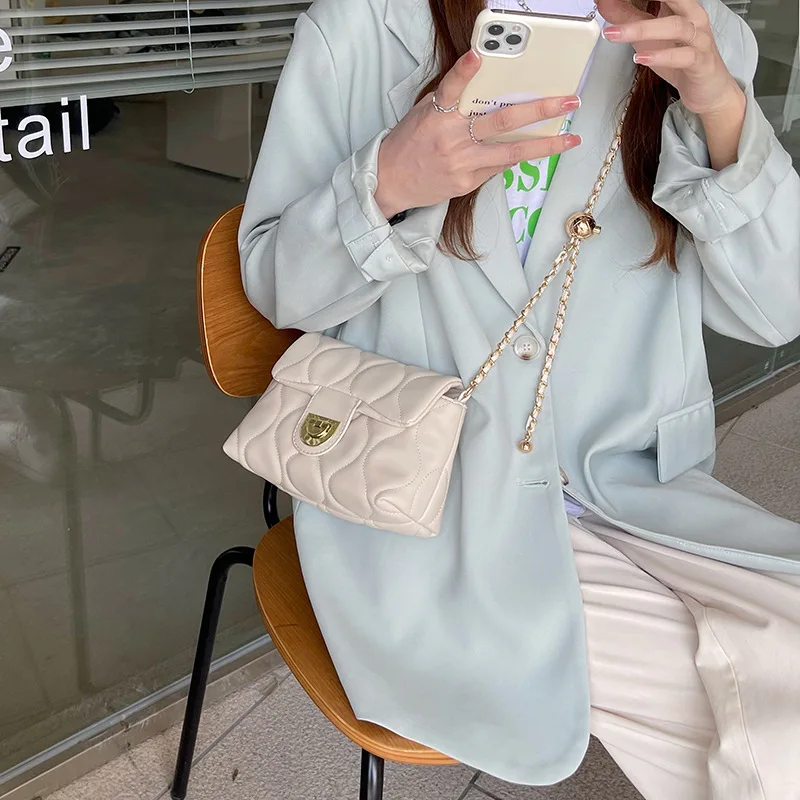 

TRSYPHXM 2024 new Chain small bag, female 2025 popular single shoulder crossbody bag, transfer pearl diamond grid bag