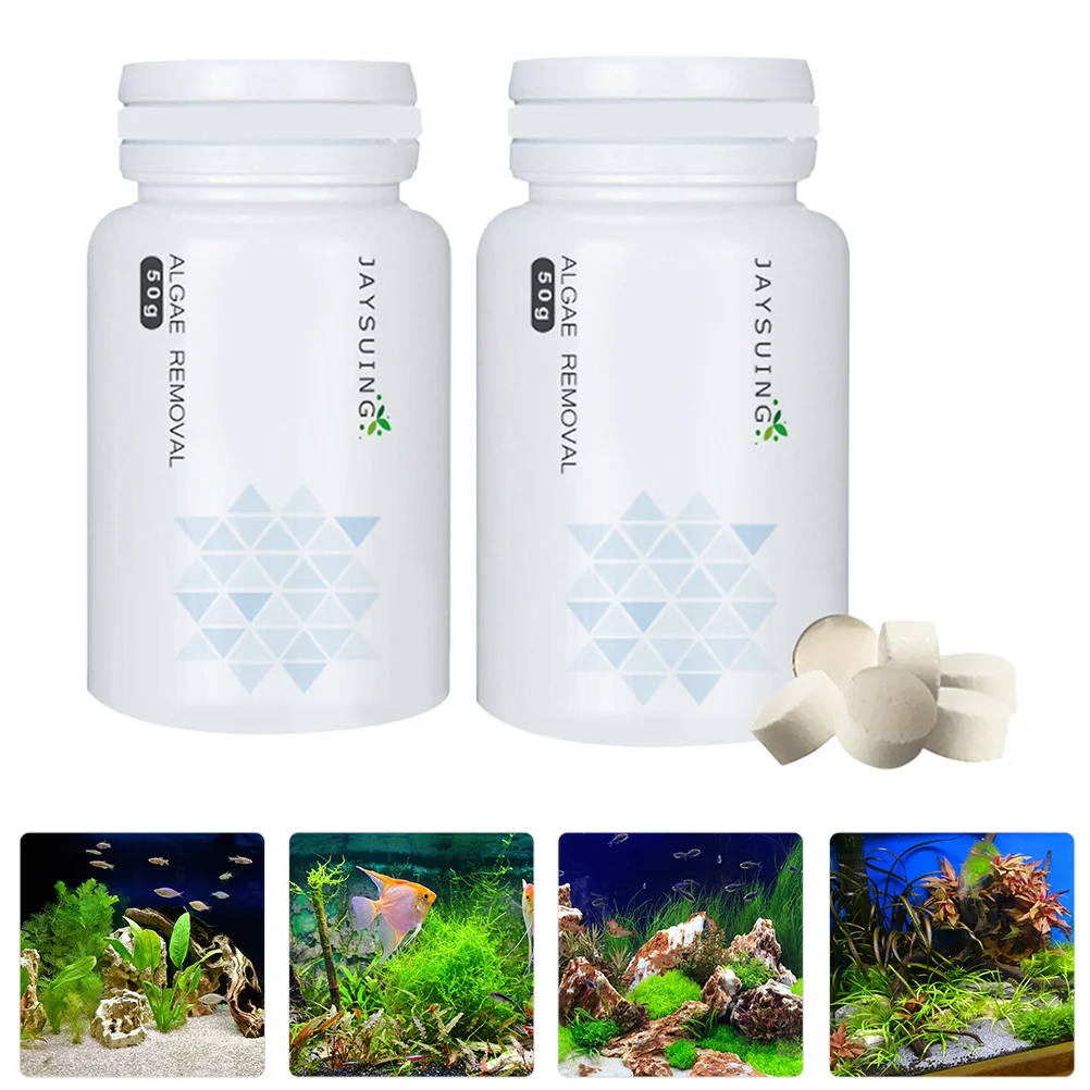 2 Bottle Fish Treatment Removing Moss and Algae Tablets Remover Fish Tank Aquarium Clean Algaecide