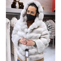 Genuine Fur Coat Women's Winter Real Rabbit Fur Coat With Hood Women's Luxury Short Coat New Arrival Best Selling