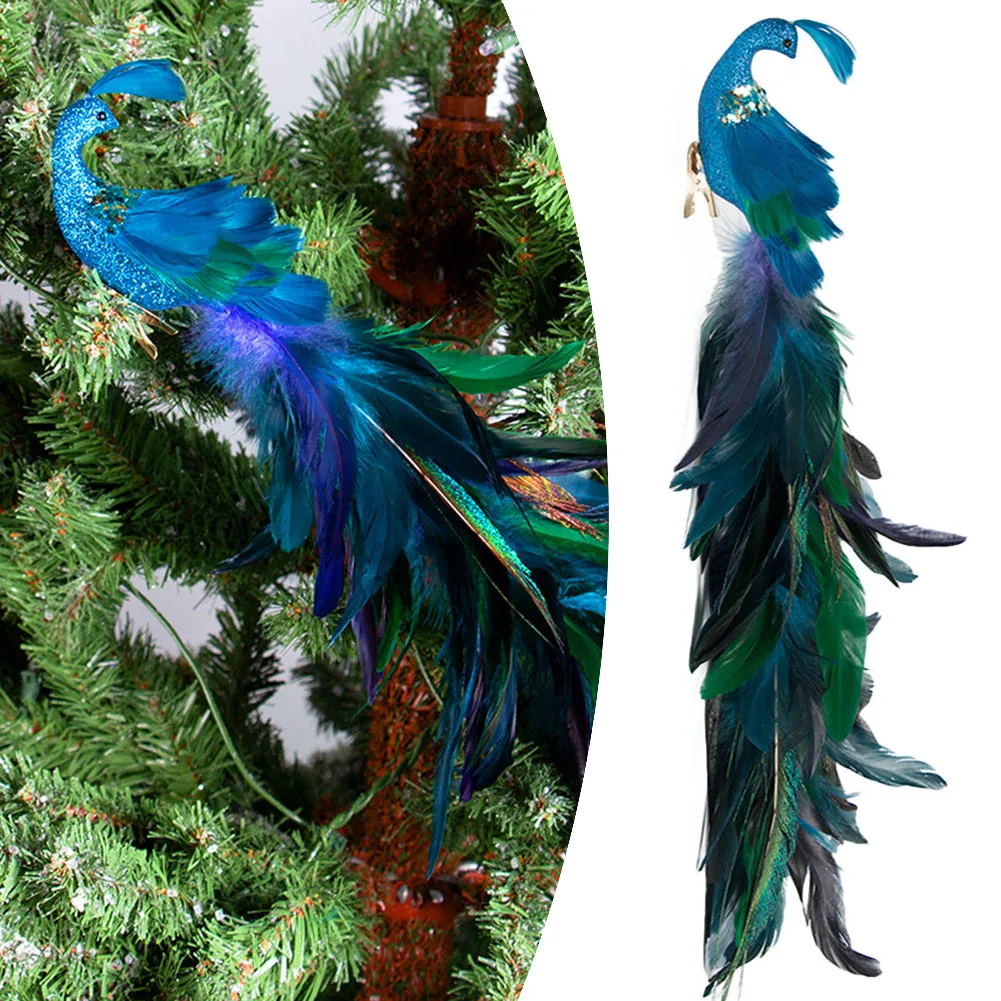 Artificial Peacocks Feathered Ornaments Long Tail Simulation Bird Christmas Tree Pendant Wedding Party Christmas Tree Decoration