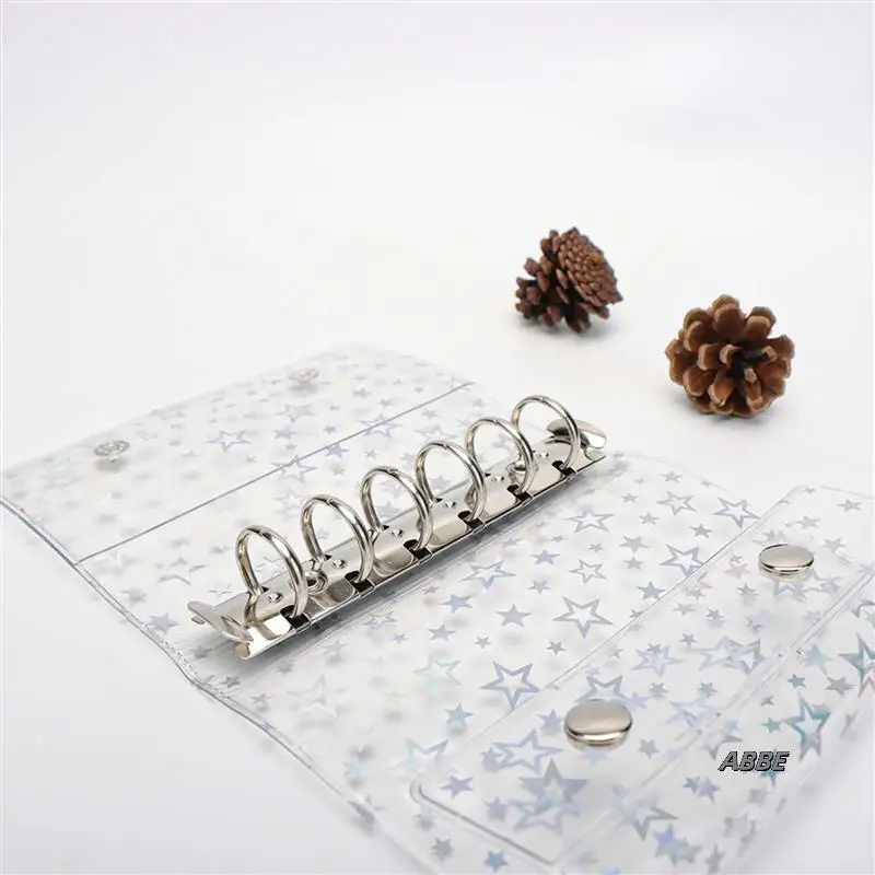 2X A7 Budget Binder Cover Clear PVC 6 Ring Binder Glitter Star Refillable Notebook Shell Protector With 2 Snaps