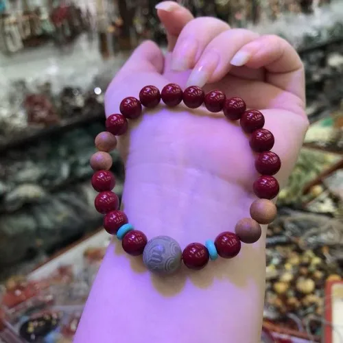 

Cinnabar Bracelets Old Peach Wood Bodhi Root Lotus Beaded Bracelets Ethnic Style Jewelry for Women and Men Gifts