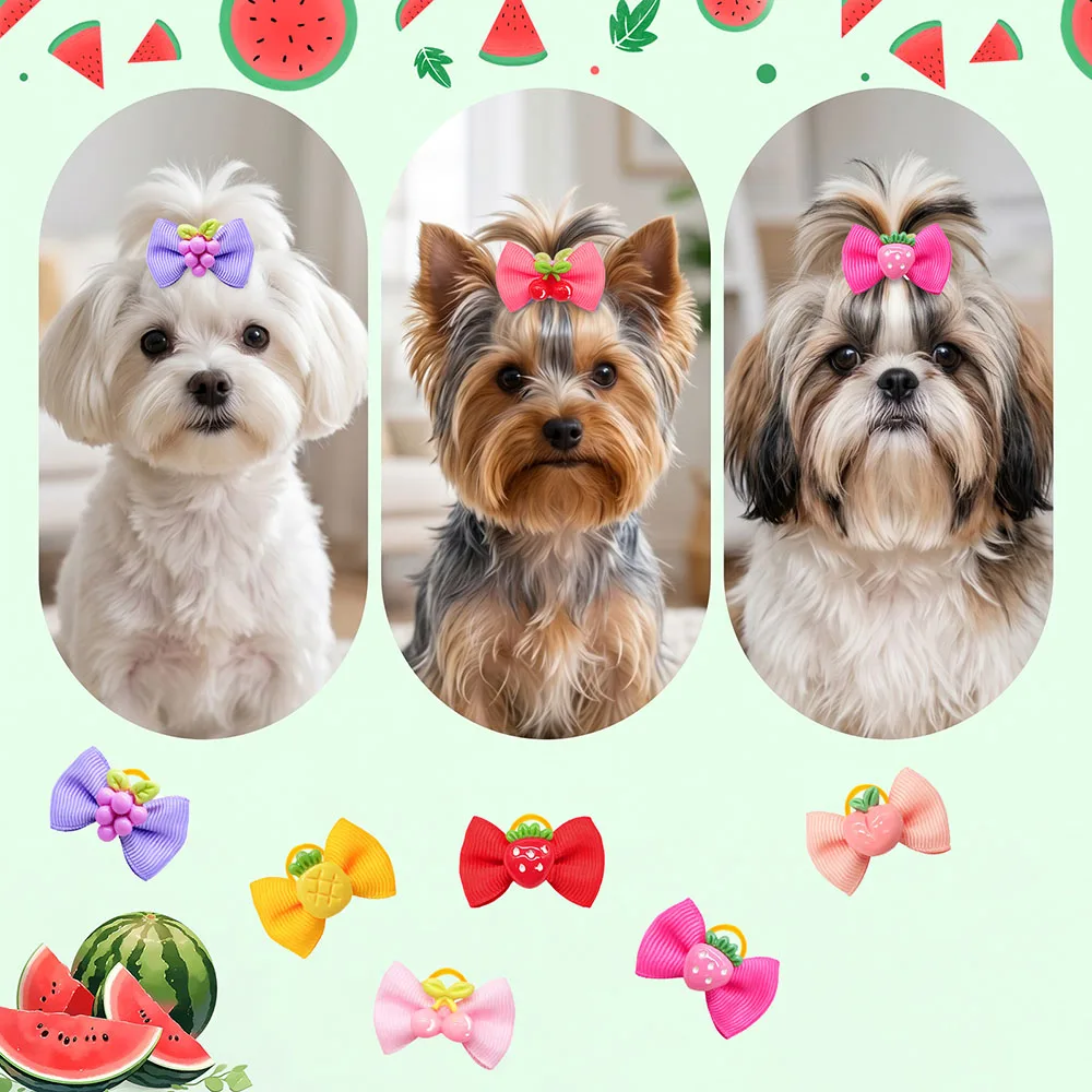 10/20/30 Stück Haarschleifen mit Frucht-Motiv für Hunde, Niedliche 3D-Frucht-Haarschleifen für Haustiere, Haarpflege-Accessoires für Welpen und Hunde – Detail 3