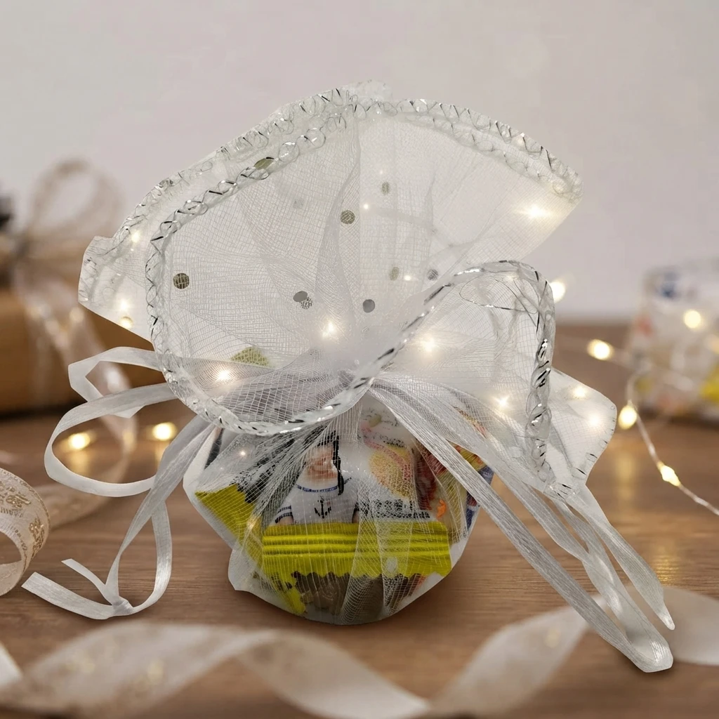 10/50PCS Transparent Organza Gift Bag,Round Drawstring Organza Jewelry Candy Bag,Christmas and Wedding Party Gift Packaging Bag