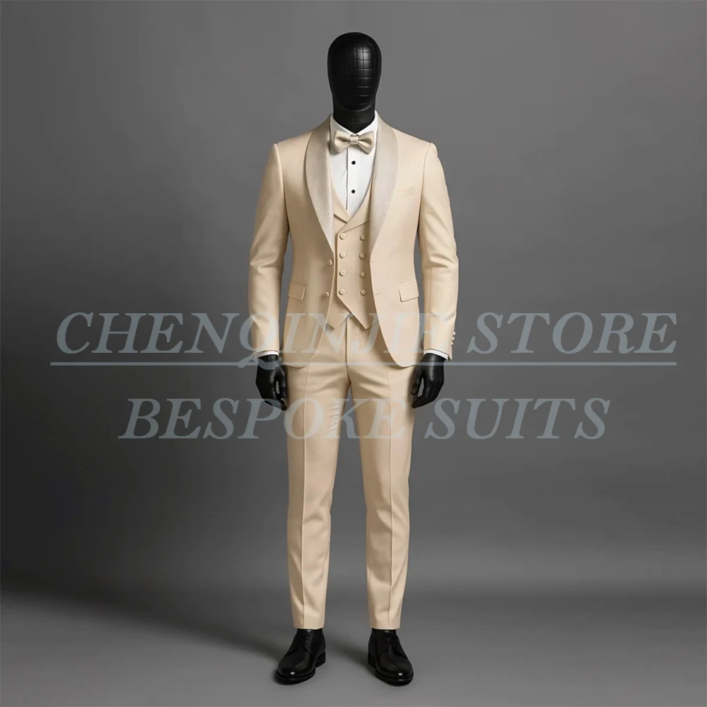 

Wedding Groom Men's Suits Luxury Slim Fit Shawl Lapel 3 Piece Jacket Pants Vest Full Sets Luxury Clothing Costume Homme 2026