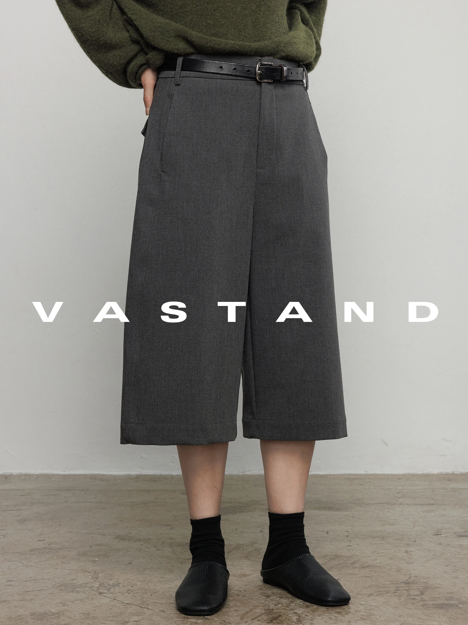 Vastand High Waist Straight Leg Slimming Pants Casual Loose Fit Seven-Foot Length Pure Color Versatile Polyester Blend Ladies...