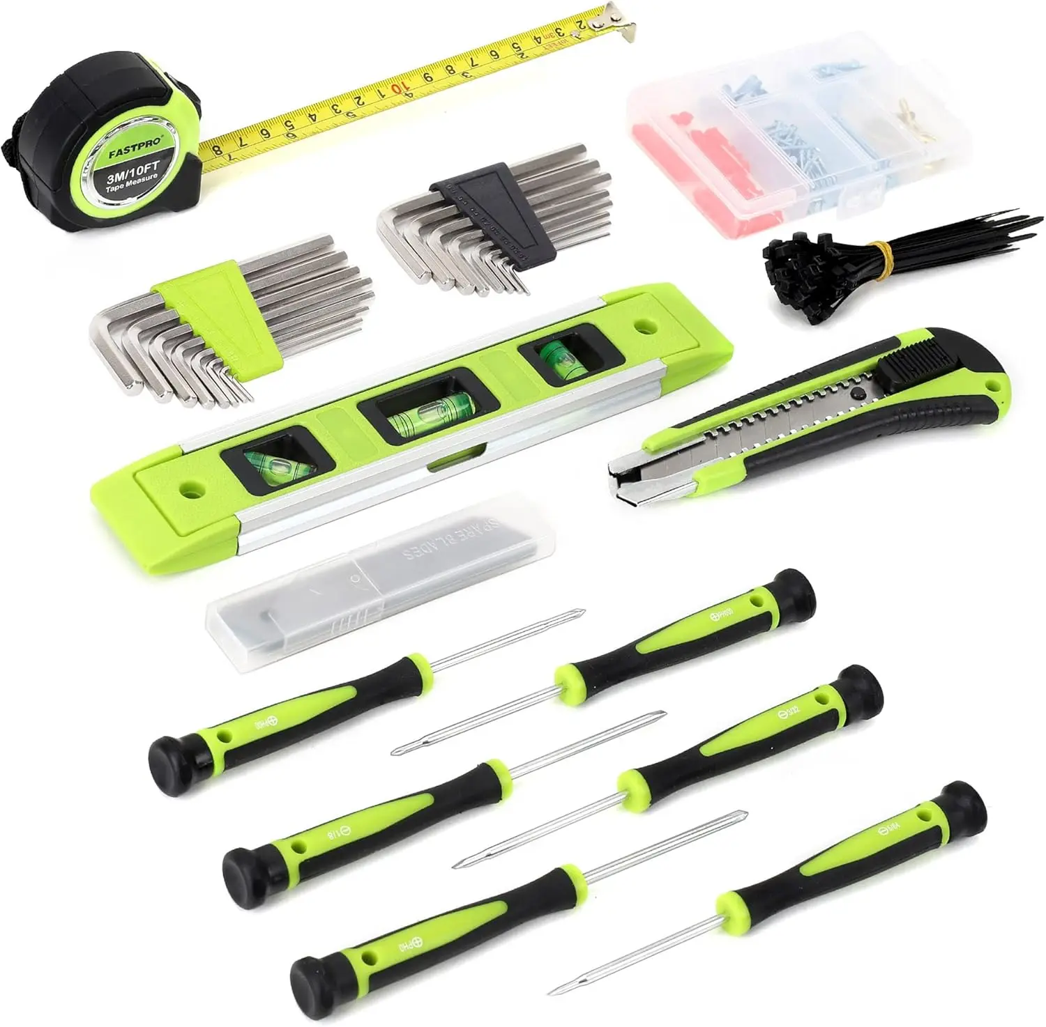 215-Piece Home Repairing Tool Set with 12-Inch Wide Mouth Open Storage Bag Household Hand Tool Kit Green