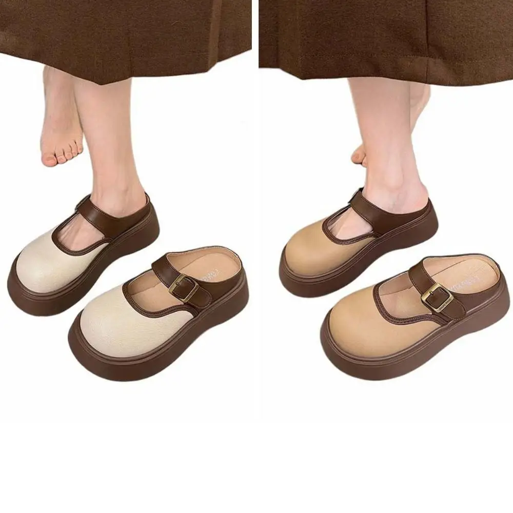 Retro PVC Slipper Women Mary Jane Anti-skid Closed Toe Slippers French Style Soft Sole Casual Single Shoes Girls view 6