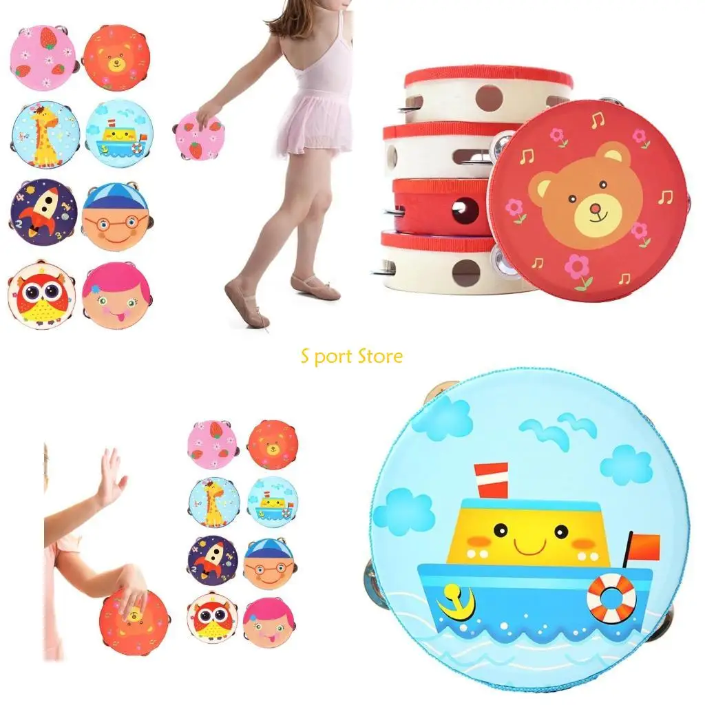

U2JB 6inch Cartoon Hand Drum Tambourine For Kid Toddlers Mini Musical Percussion Instrument Kid Gifts High-Quality
