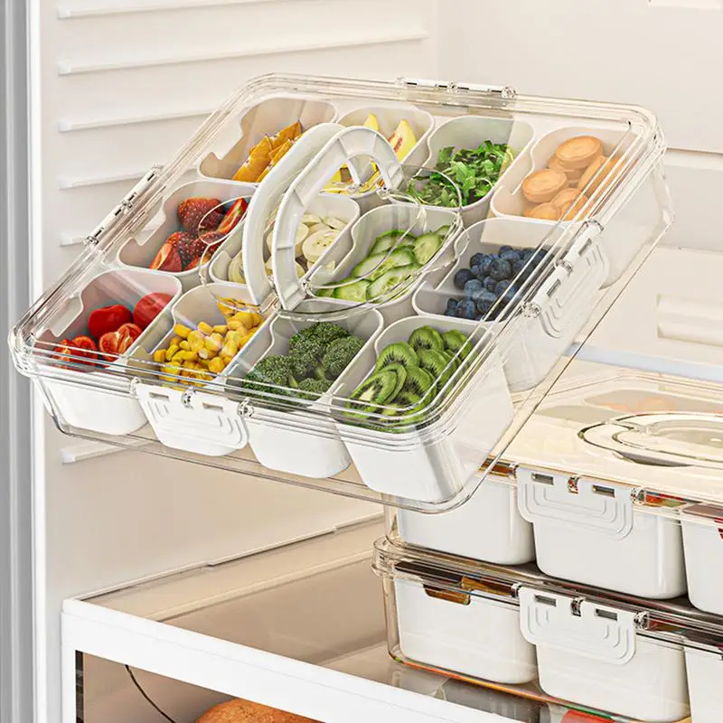 Conteneurs de paquet de collations, boîte de rangement de collations avec couvercle et poignée, plateaux à 12 compartiments pour servir des aliments, légumes, fruits, bonbons, noix