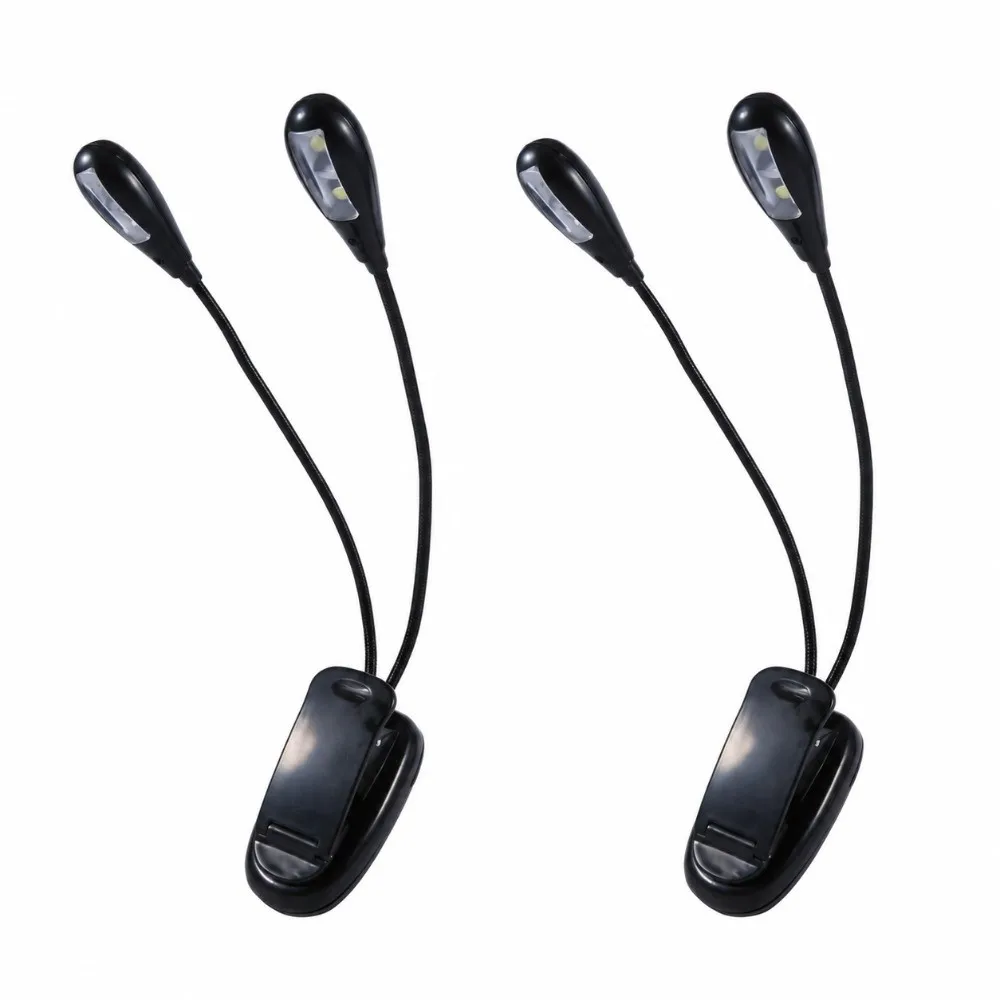 2 Pack Dual Arms Book Light USB Battery Operated Clip On Design Music Stand Light 4 Brightness Levels Flexible LED Light