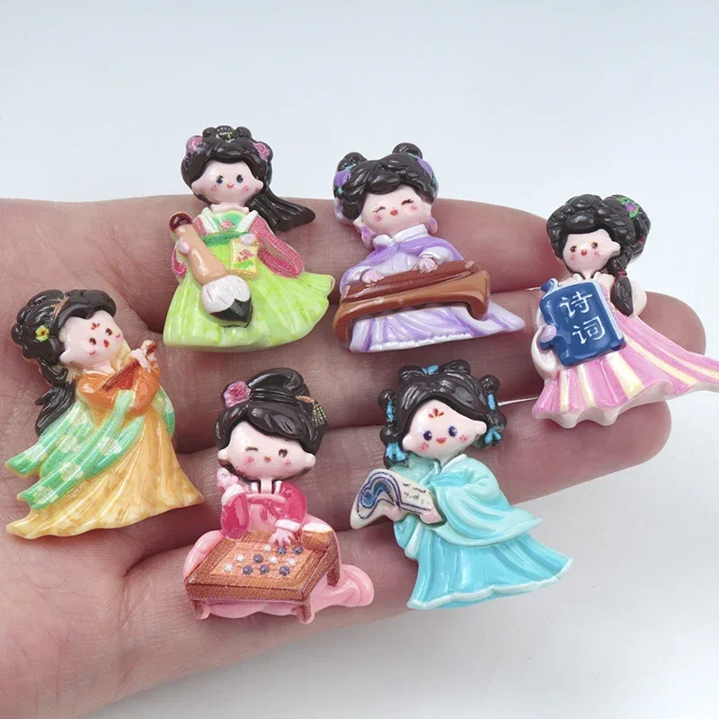 10/100pcs Chinese Ancient Girls Style Resin Patch Flatback Cabochons for Diy Jewelry Keychain Handmade Crafts Materials