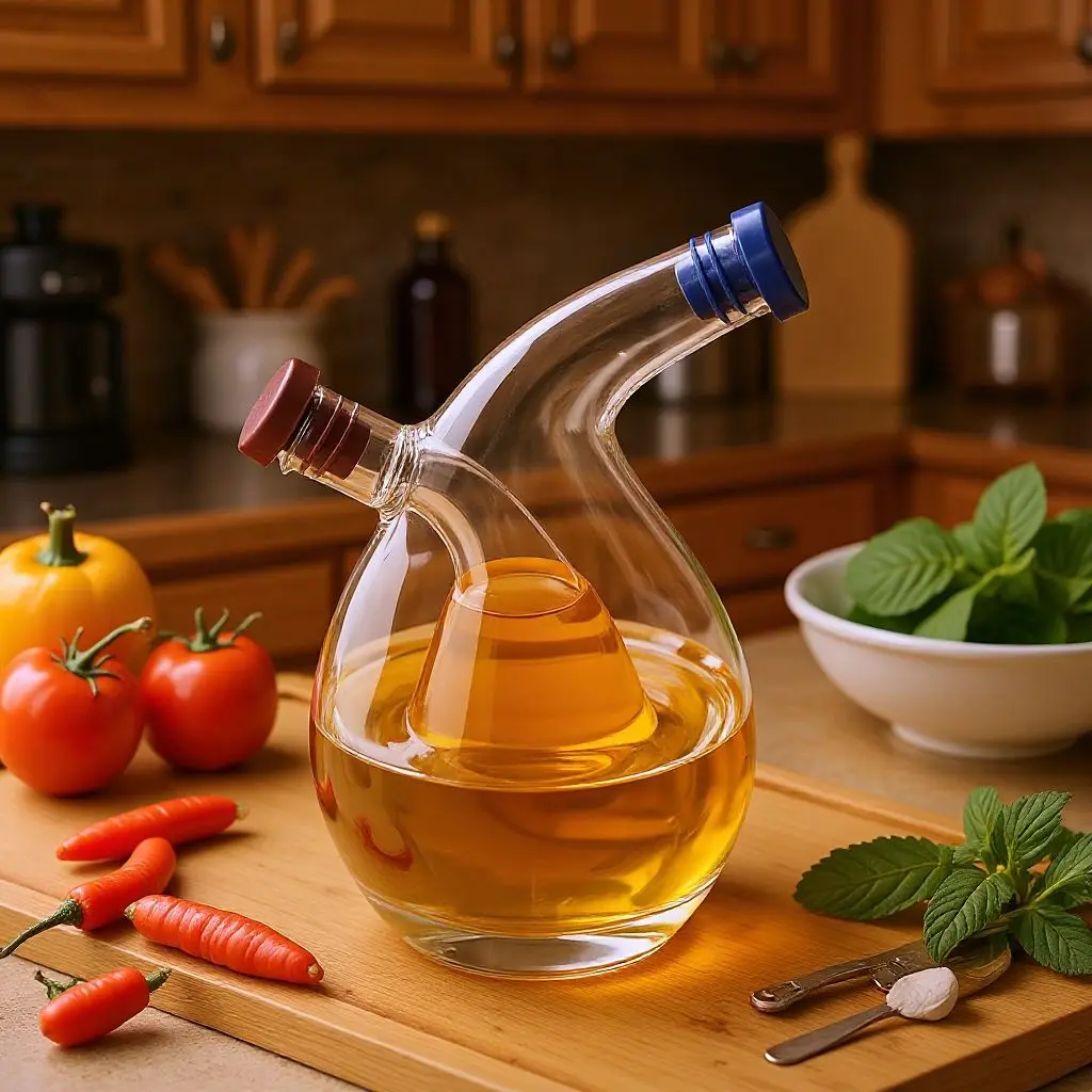 Creative Kitchen Leak Proof Oil Pot Double-layer Glass Soy Sauce Bottle Restaurant Seasoning Bottle Oil Vinegar Bottle 2-in-1