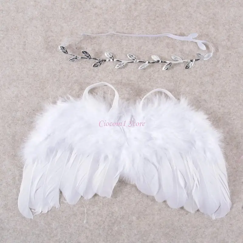 y1ub fuzzy-feather Angel Wings مجموعة رأس من أجل Baby Cosplay Girls Costume Photosith