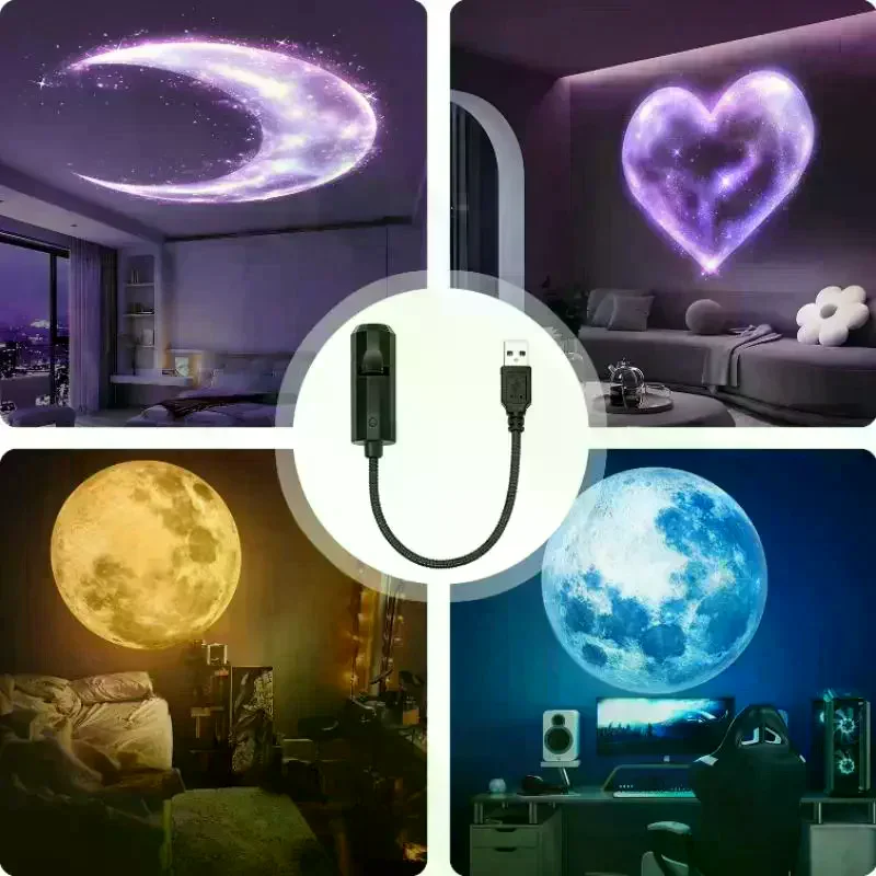 

Seven Themed USB Projection Ceiling Atmosphere Lights Including Planet/Crescent Moon Patterns Suitable For Bedroom Living Room