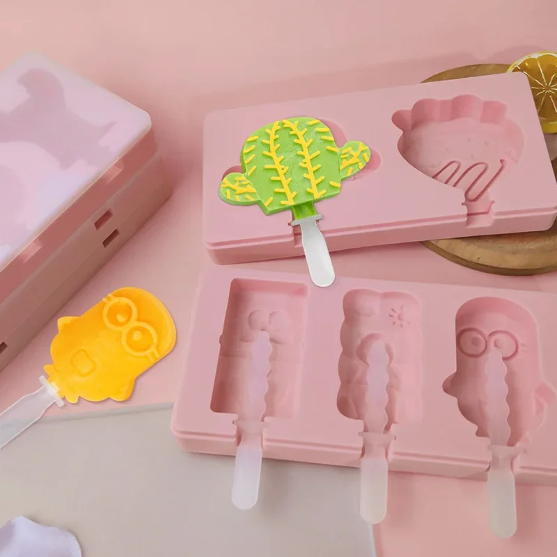 Cartoon Ice cream Silicone mould DIY Animal Ice Cube Making Homemade Popsicle Sorbet Chocolate Popsicle mold random color