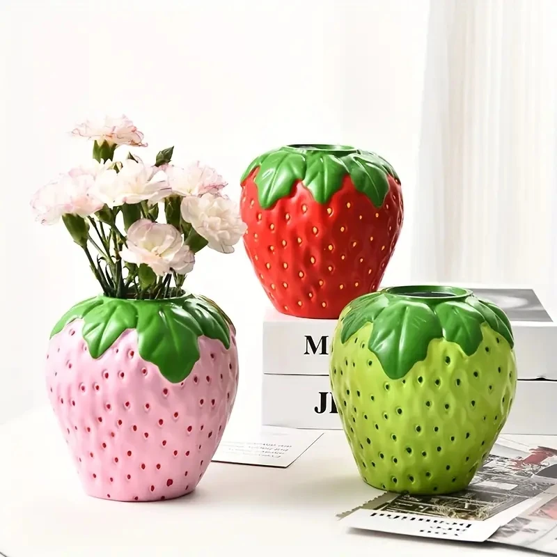 Creative Strawberry‑Shaped Vase Decorative Flower Arrangement Vase for Living Room Home Table Desktop Decoration
